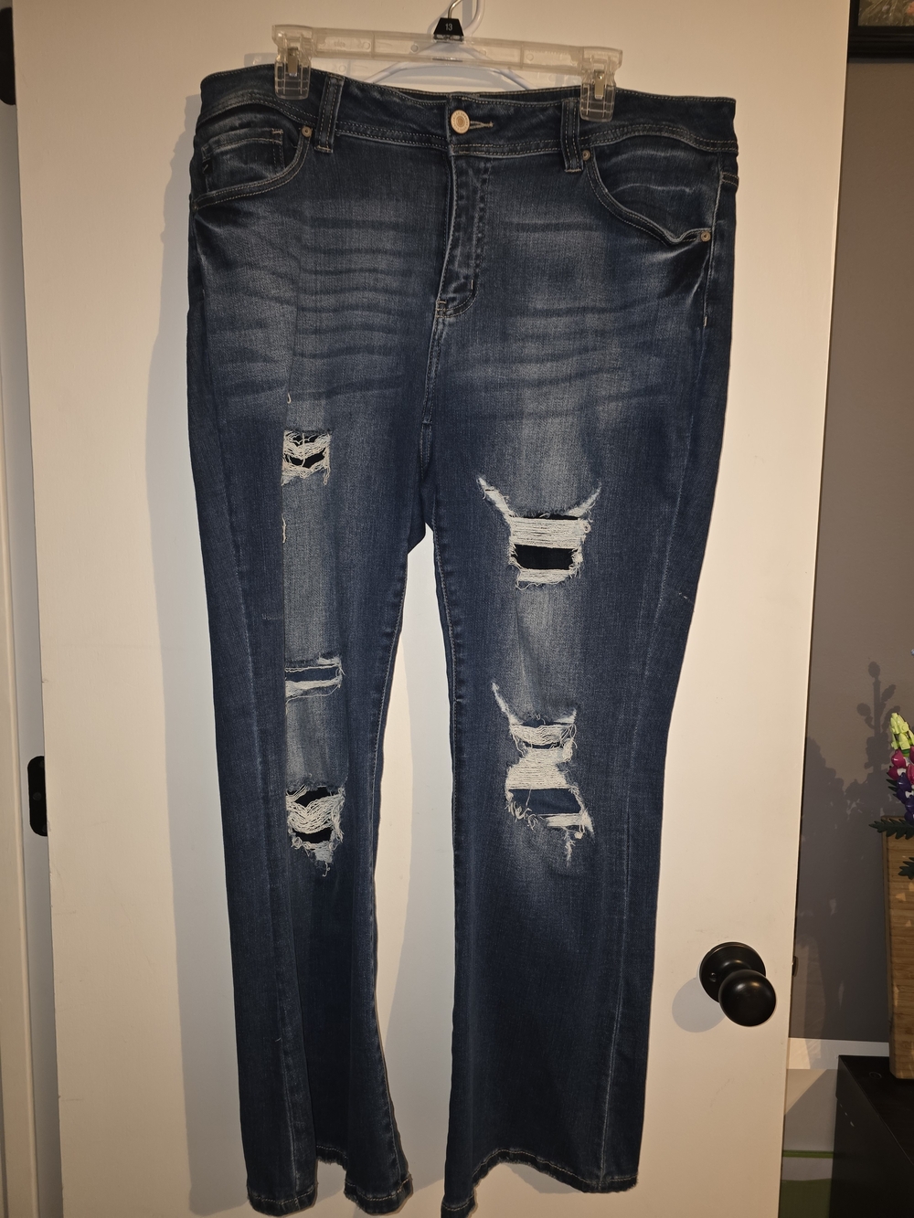 KanCan Dark Blue Distressed Wide Leg Jeans